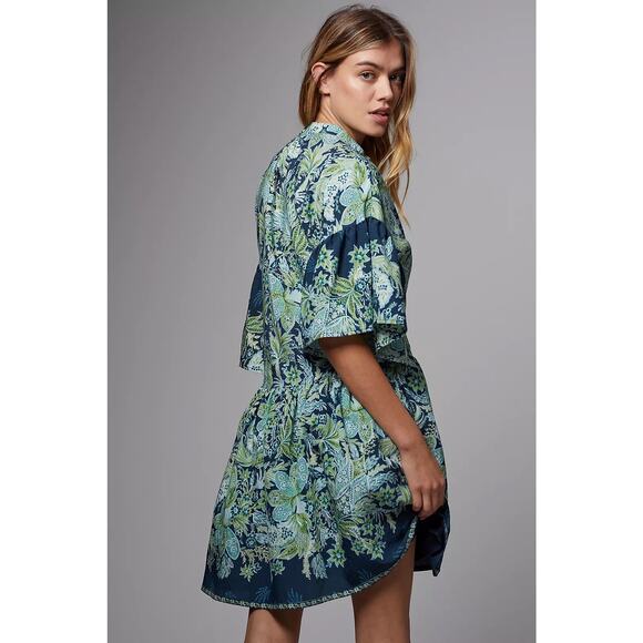 Anthropologie NWT Blue and Green Button Up Janelle Tunic Oversized Dress Small - Picture 2 of 15